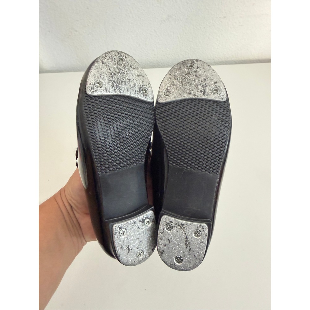 First Class Girls Black Patent Mary Jane Tap Dance Shoes Toe and Heel Taps - Picture 2 of 4